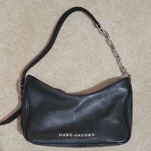 Marc Jacobs Tempo Small Black Leather Shoulder Bag with Silver Chain